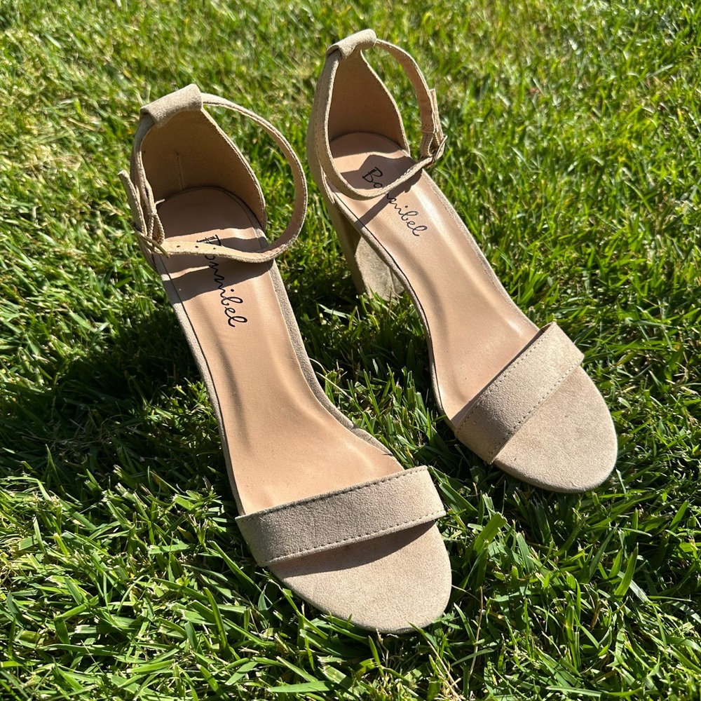 cream pink suede heels
